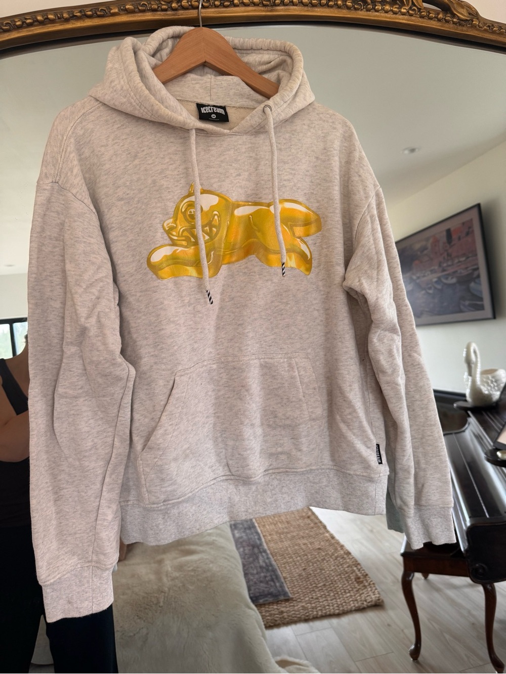 Icecream Light Gray Hoodie with Yellow Graphic Bear